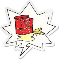 cartoon empty box of fries and speech bubble distressed sticker vector