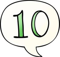 cartoon number 10 and speech bubble in smooth gradient style vector