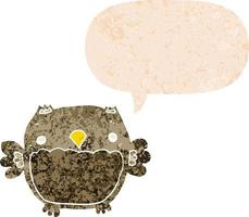 cartoon owl and speech bubble in retro textured style vector