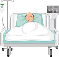Old man sleeping in hospital bed vector