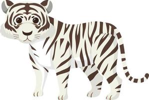 Cute white tiger in flat cartoon style vector