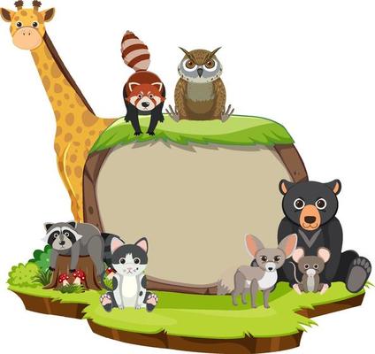 Wild animals with blank board template