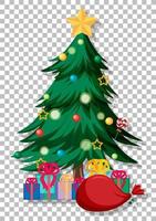 A Christmas tree with gift underneath on grid background vector