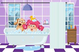 Kids playing bubbles in bathtub vector