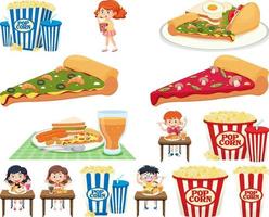 Set of different junk foods and kids vector