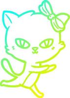 cold gradient line drawing cute cartoon cat running vector