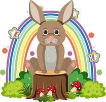 Cute rabbit on stump in flat cartoon style vector
