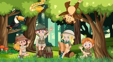 Children hiking in the forest vector