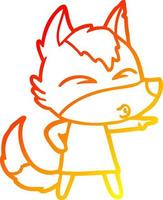 warm gradient line drawing cartoon wolf girl whistling and pointing vector