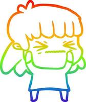 rainbow gradient line drawing cartoon angry girl vector