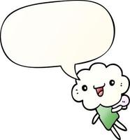 cartoon cloud head creature and speech bubble in smooth gradient style vector