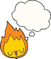 cartoon flame with face and thought bubble vector