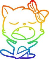 rainbow gradient line drawing cartoon yawning cat vector