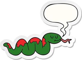 cartoon snake and speech bubble sticker vector
