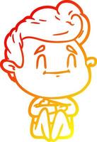 warm gradient line drawing happy cartoon man sitting vector