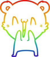 dibujo de línea de gradiente de arco iris dibujos animados de oso feliz vector