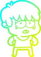 cold gradient line drawing cartoon exhausted boy vector