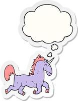 cartoon unicorn and thought bubble as a printed sticker vector