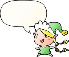 cartoon happy christmas elf and speech bubble in smooth gradient style vector