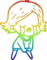 rainbow gradient line drawing cartoon girl crying vector