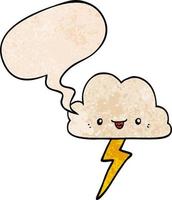 caricatura, nube de tormenta, y, burbuja del discurso, en, retro, textura, estilo vector