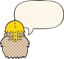 cartoon viking face and speech bubble in comic book style vector