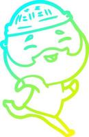 cold gradient line drawing cartoon happy bearded man vector
