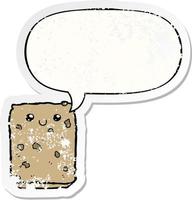 cartoon biscuit and speech bubble distressed sticker vector