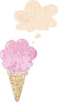 cartoon ice cream and thought bubble in retro textured style vector