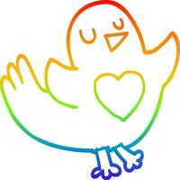 rainbow gradient line drawing cartoon bird with love heart vector