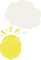cute cartoon lemon and thought bubble in retro style vector