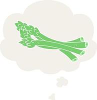 cartoon asparagus and thought bubble in retro style vector