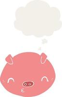 cartoon pig and thought bubble in retro style vector