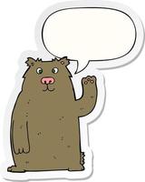 cartoon bear and speech bubble sticker vector