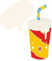 cartoon soda cup and speech bubble in retro style vector