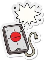 cartoon mobile phone device and speech bubble sticker vector