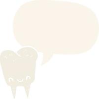 cartoon tooth and speech bubble in retro style vector