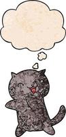 cartoon cat and thought bubble in grunge texture pattern style vector