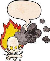 cartoon spooky burning bones and speech bubble in retro texture style vector