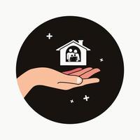 Hand with Home and family icon graphic design vector illustration