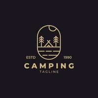 Camping line art logo badge vector illustration design