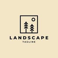 Landscape line art logo design illustration vector template