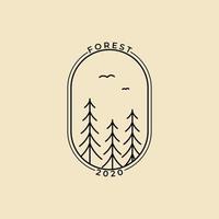 Forest pine Line Art badge Logo Design template vector