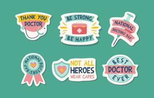 National Doctor Day Hand Drawn Doodle Sticker Collection vector