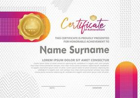 Certificate template with texture modern pattern background, vector