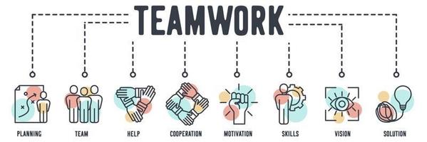 Teamwork web icon. planning, team, help, cooperation, motivation, skills, vision, solution vector illustration concept.