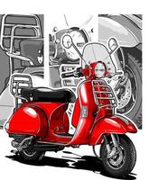 scooter rojo clásico de dos tiempos vector