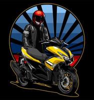 scooter deportivo amarillo con arte japonés vector