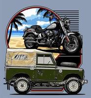 classic motorcycle and classic suv vector