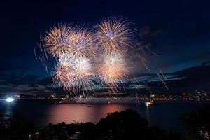 Fireworks over Bosphorus Strait, Istanbul, Turkey photo